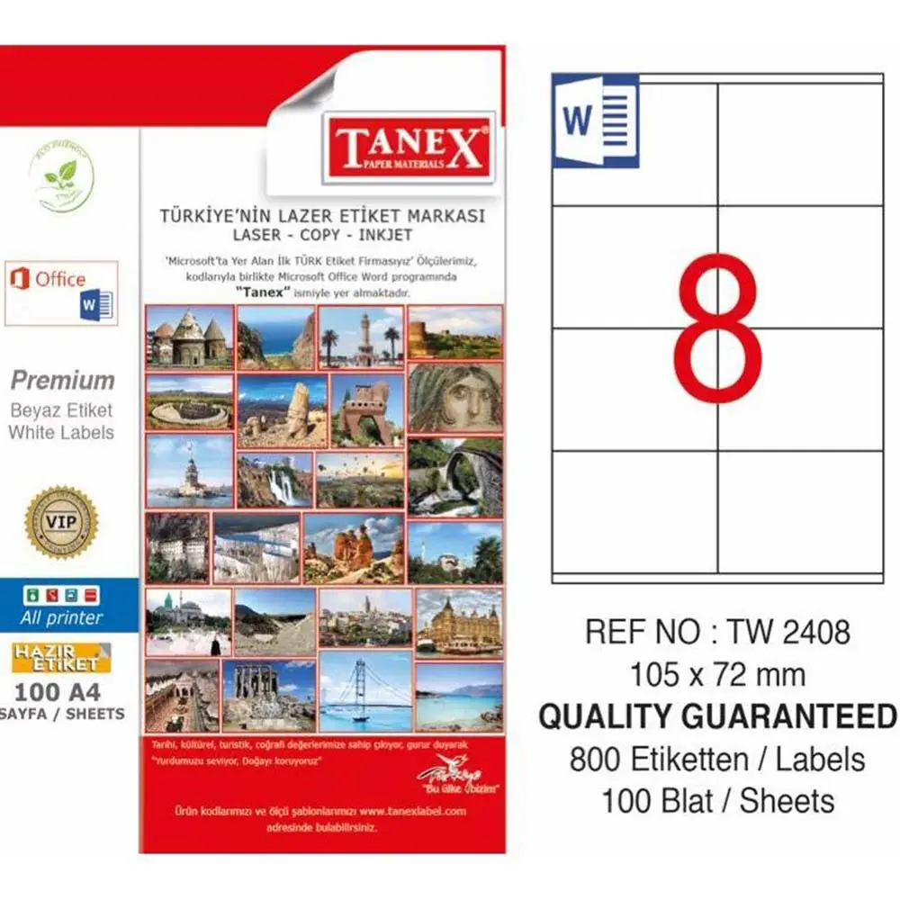 2408 ლეიბლი (წებოვანი ეტიკეტი) A-4 8-იანი - Image 1